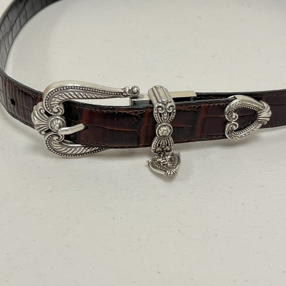 Brighton reversible brown to black crocodile leather belt silver buckle 34 L main image 6